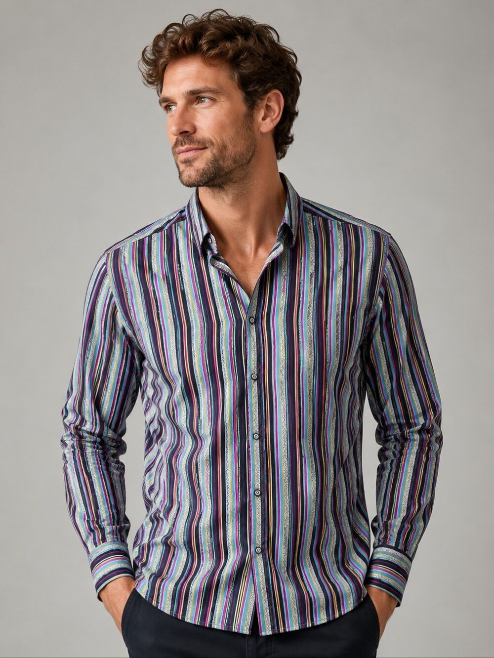 Robert Graham Multi-Color Striped Long-Sleeve Button-Down Shirt